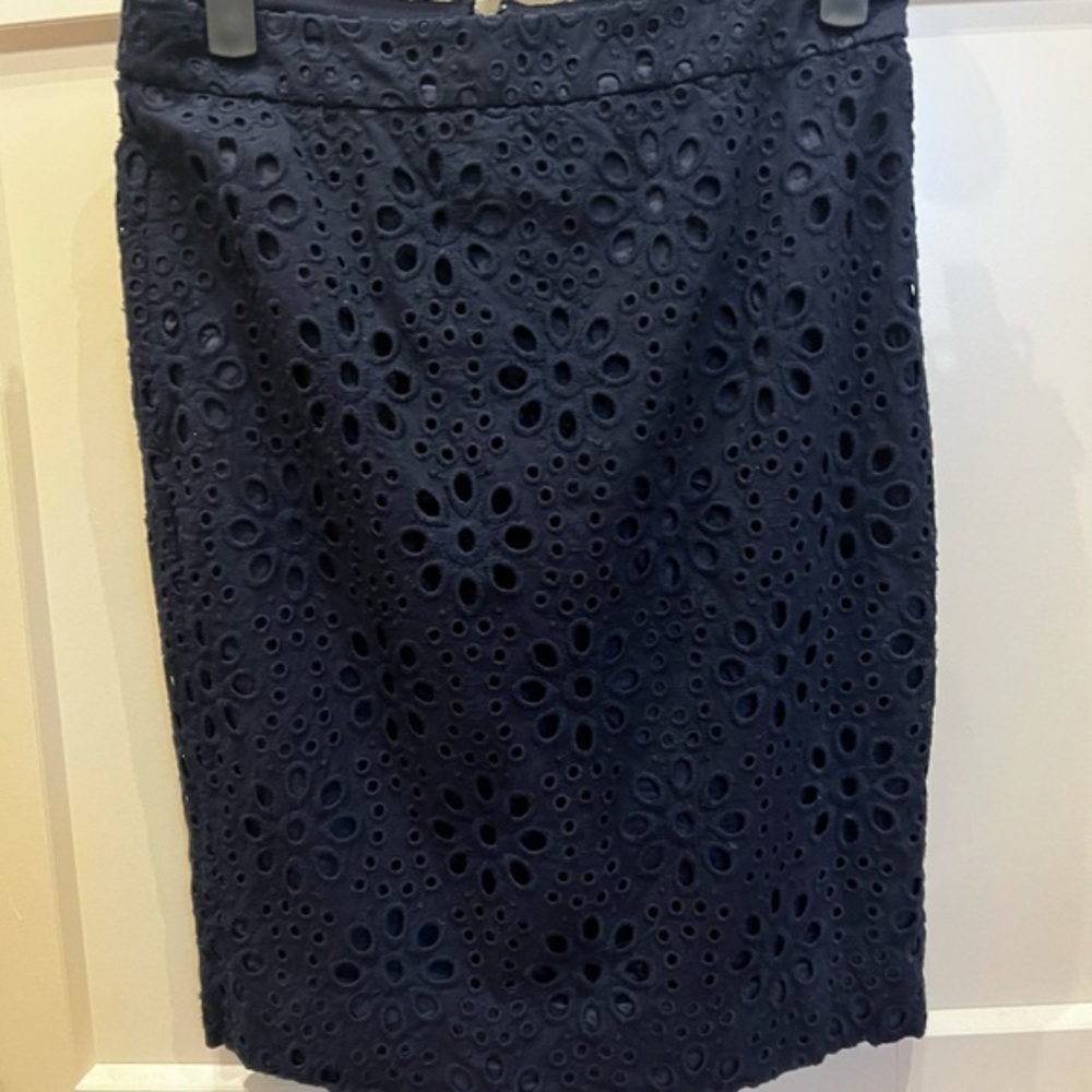 J. Crew Pencil Eyelet Skirt -OO Navy Blue
